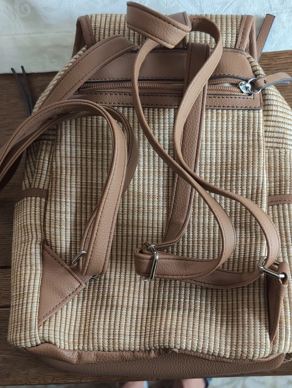 Rosetti Woven Tan and Brown Mini Backpack